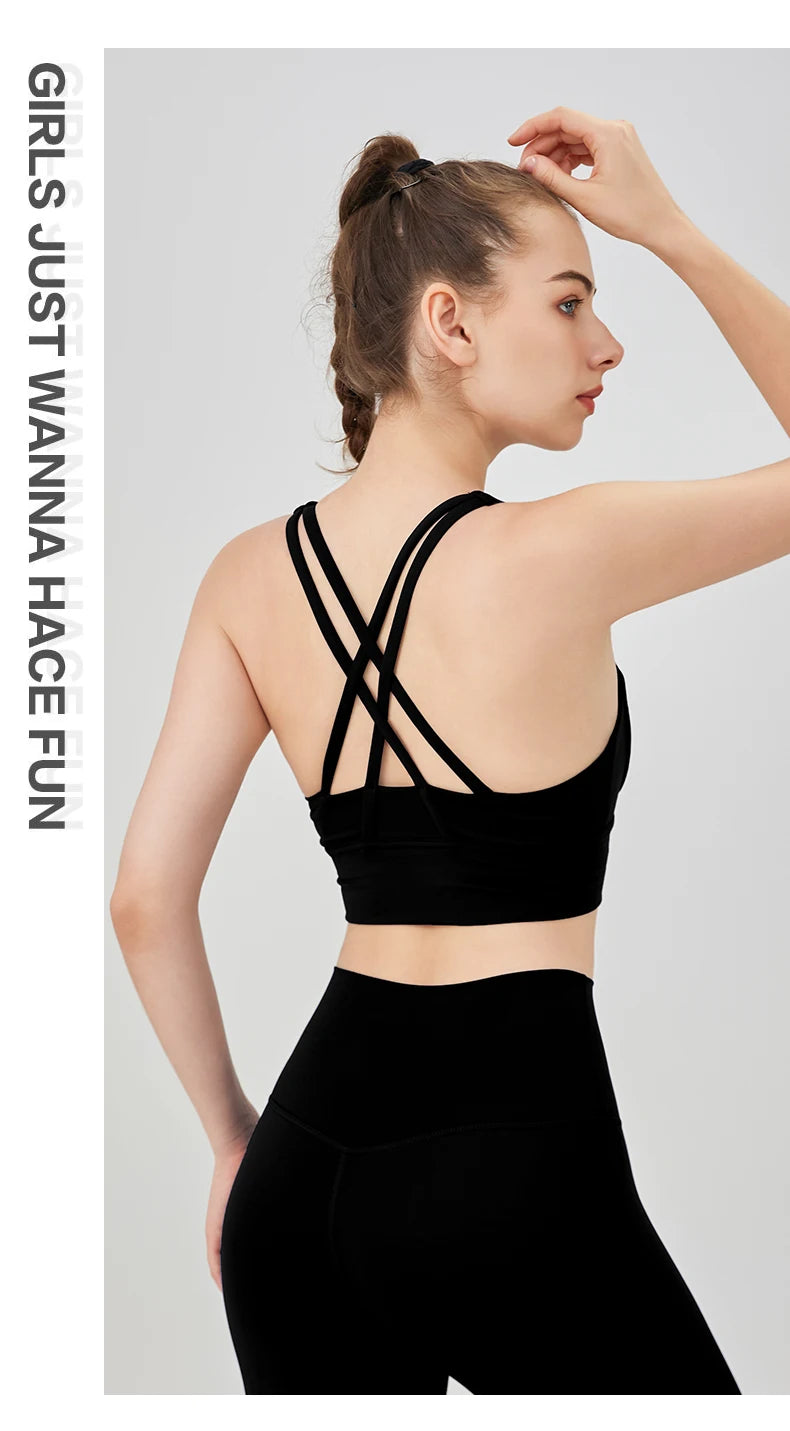Classic Solid color Yoga Bras U-Neck Collar Cross-Shaped Back Design Shockproof Comfortable Cycling Fitness Workout Sports Vest