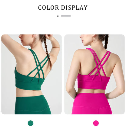 Classic Solid color Yoga Bras U-Neck Collar Cross-Shaped Back Design Shockproof Comfortable Cycling Fitness Workout Sports Vest