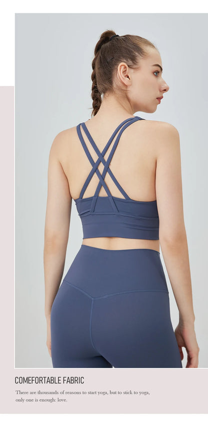 Classic Solid color Yoga Bras U-Neck Collar Cross-Shaped Back Design Shockproof Comfortable Cycling Fitness Workout Sports Vest