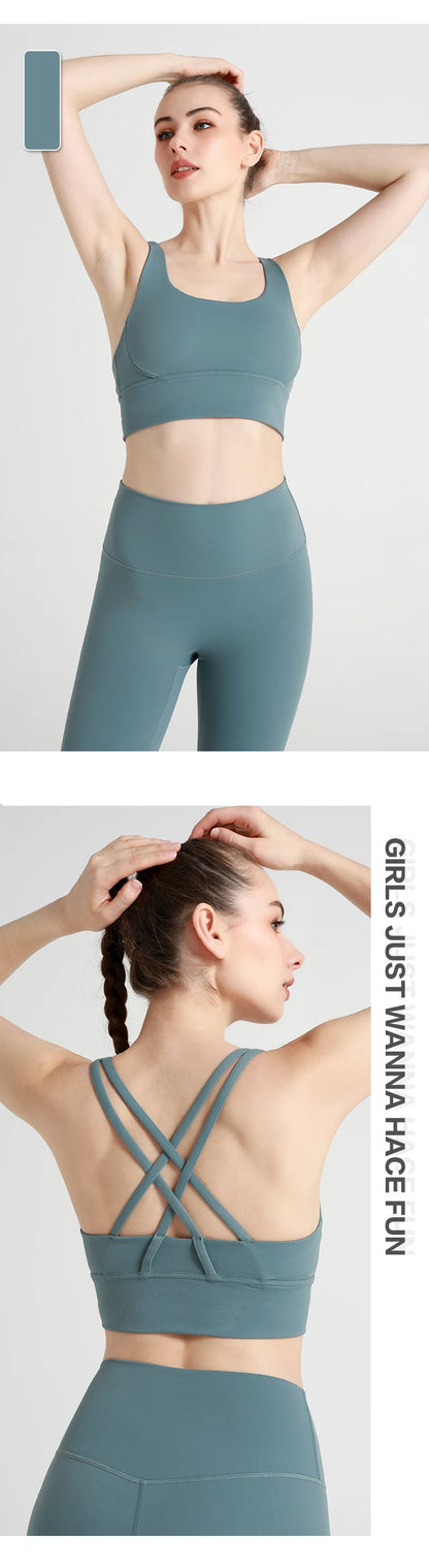 Classic Solid color Yoga Bras U-Neck Collar Cross-Shaped Back Design Shockproof Comfortable Cycling Fitness Workout Sports Vest