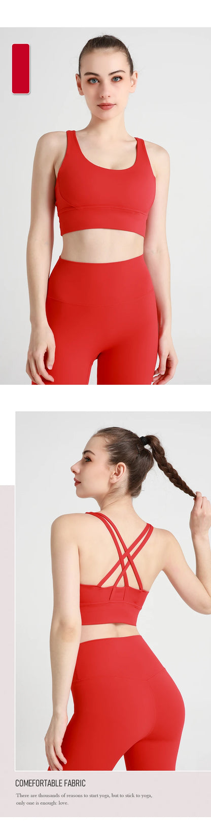 Classic Solid color Yoga Bras U-Neck Collar Cross-Shaped Back Design Shockproof Comfortable Cycling Fitness Workout Sports Vest