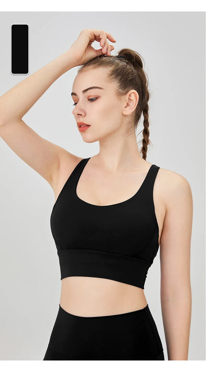 Classic Solid color Yoga Bras U-Neck Collar Cross-Shaped Back Design Shockproof Comfortable Cycling Fitness Workout Sports Vest