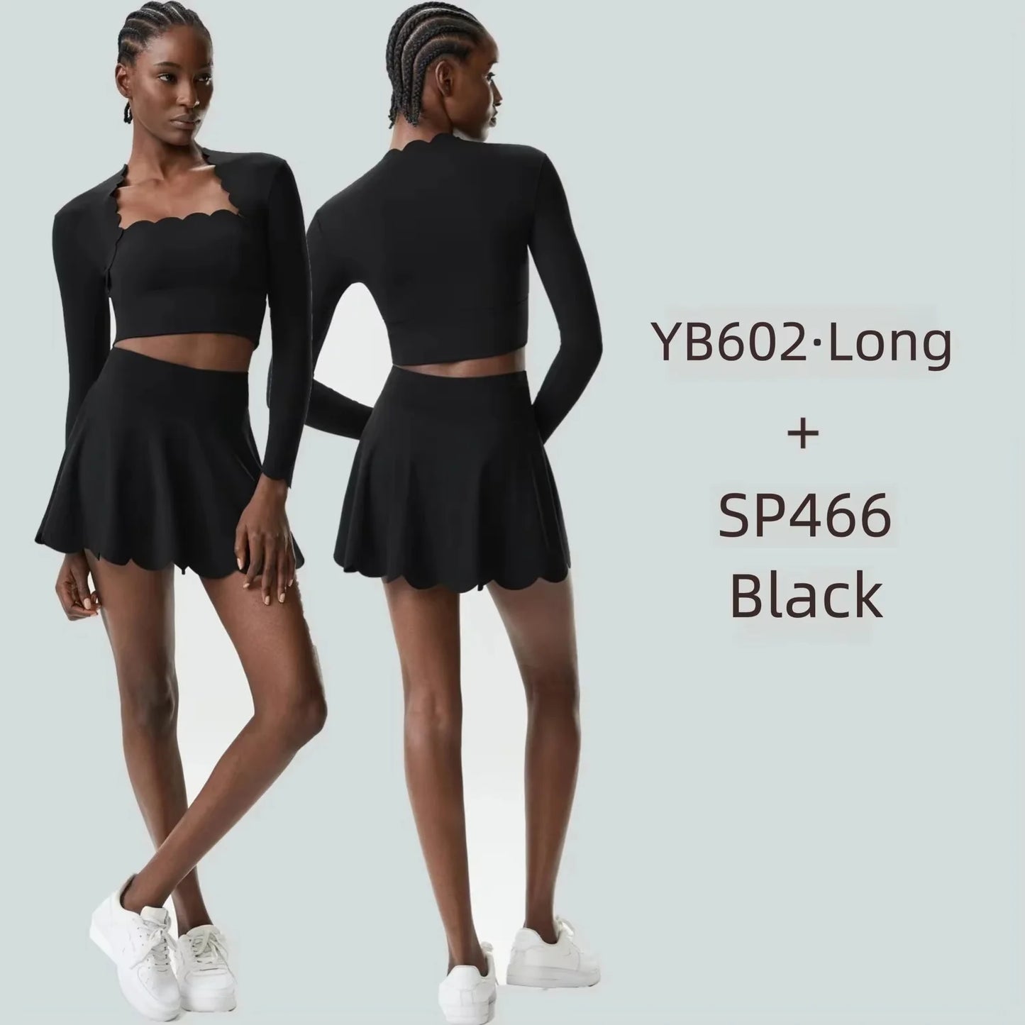 Black Small Wav Tennis Woman Sports Two-Piece Set