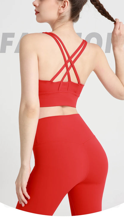 Classic Solid color Yoga Bras U-Neck Collar Cross-Shaped Back Design Shockproof Comfortable Cycling Fitness Workout Sports Vest