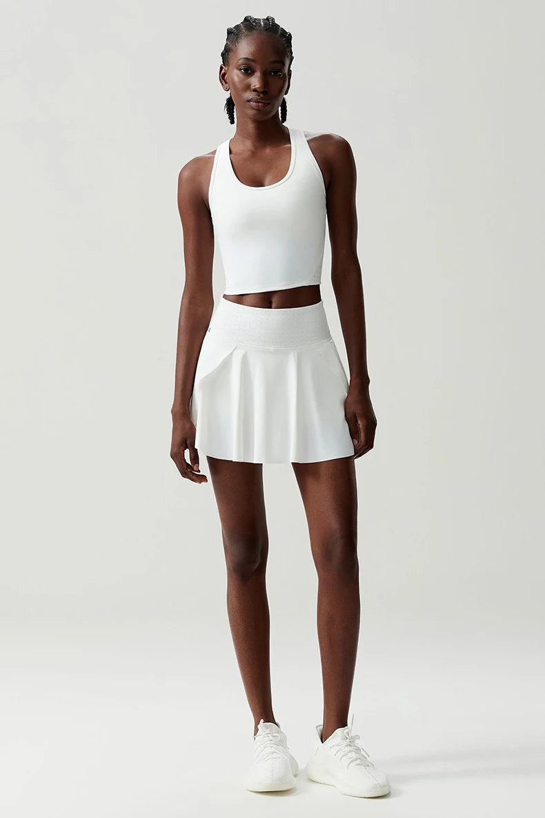 Women Two Pieces Fitness Yoga Set Breathable Outdoor Running Suit Soft Stretchy Tennis Skirt Workout Clothes Short Sportswear