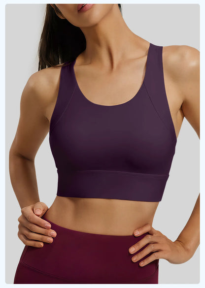 Women's Yoga Sports Bra Shock Absorption Gathered Nylon Elastic Top Running Fitness Vest Comfortable Breathable Fixed Pad