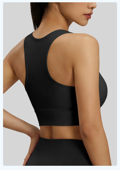 Women's Yoga Sports Bra Shock Absorption Gathered Nylon Elastic Top Running Fitness Vest Comfortable Breathable Fixed Pad