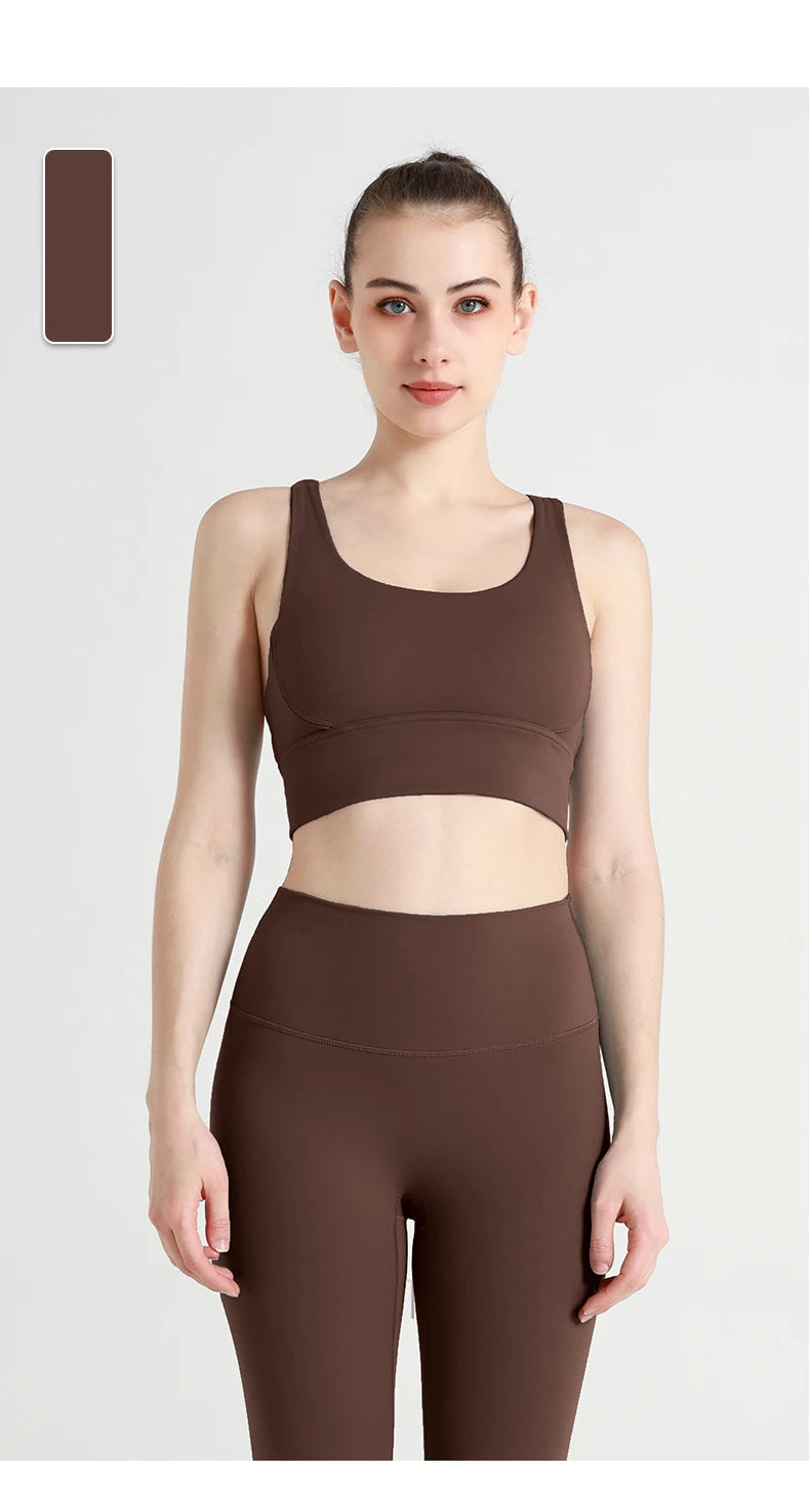 Classic Solid color Yoga Bras U-Neck Collar Cross-Shaped Back Design Shockproof Comfortable Cycling Fitness Workout Sports Vest