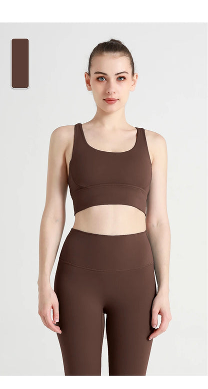 Classic Solid color Yoga Bras U-Neck Collar Cross-Shaped Back Design Shockproof Comfortable Cycling Fitness Workout Sports Vest
