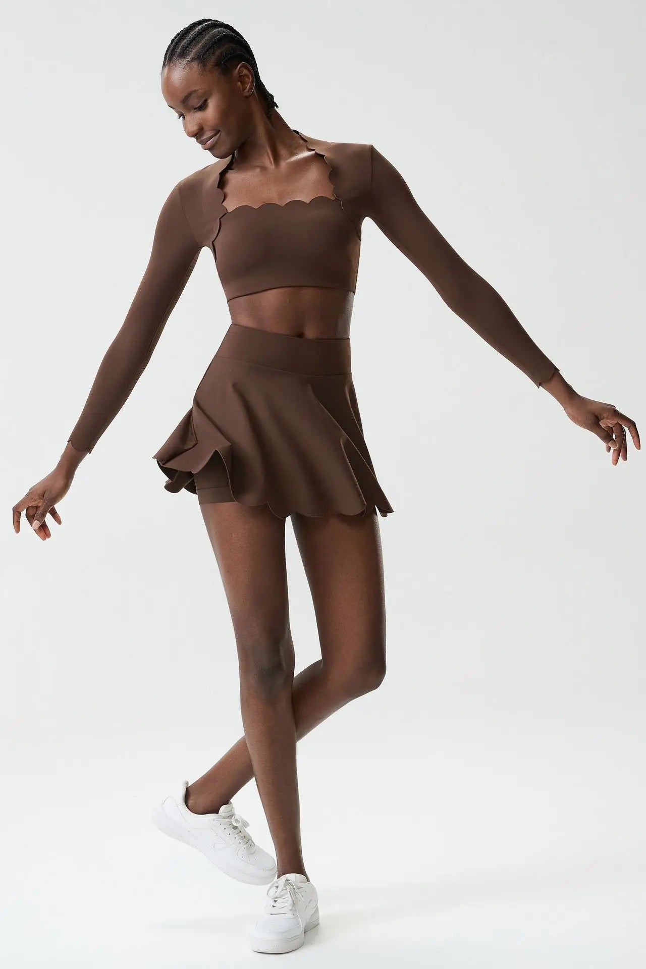 Black Small Wav Tennis Woman Sports Two-Piece Set