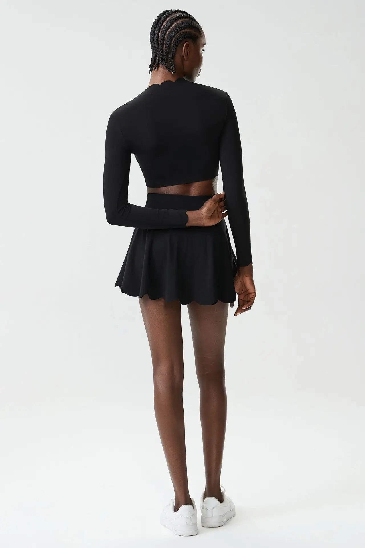 Black Small Wav Tennis Woman Sports Two-Piece Set