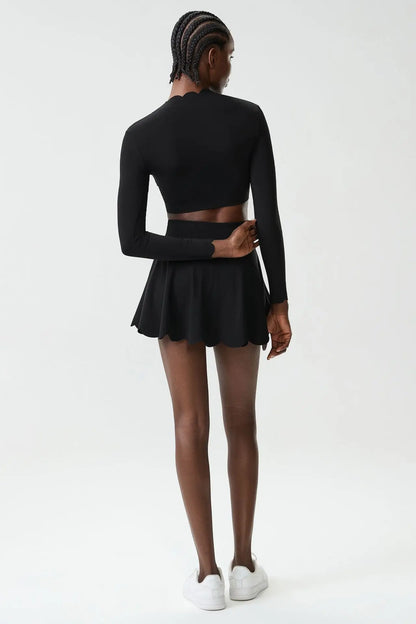 Black Small Wav Tennis Woman Sports Two-Piece Set