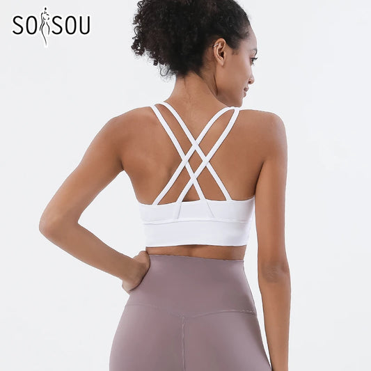 SOISOU Nylon Top Women Bra Sexy Top Woman Breathable Underwear Women Fitness Yoga Sports Bra For Women Gym 30 Colors