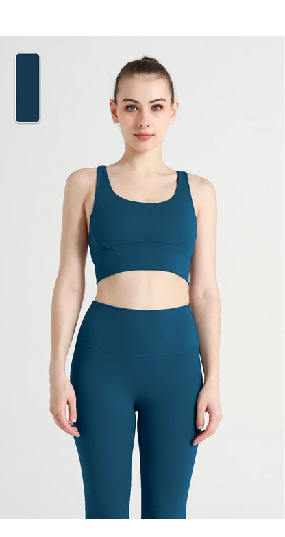Classic Solid color Yoga Bras U-Neck Collar Cross-Shaped Back Design Shockproof Comfortable Cycling Fitness Workout Sports Vest