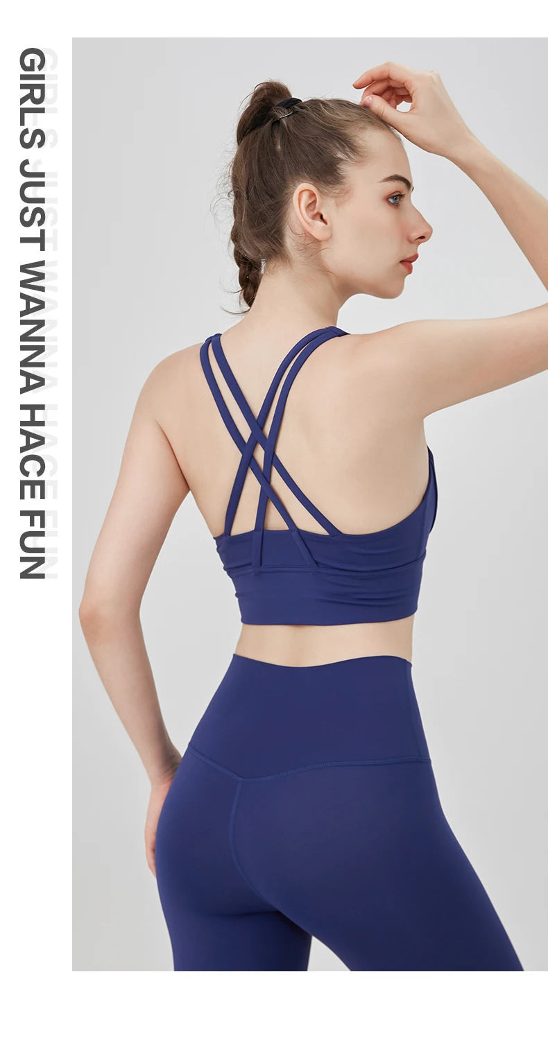 Classic Solid color Yoga Bras U-Neck Collar Cross-Shaped Back Design Shockproof Comfortable Cycling Fitness Workout Sports Vest