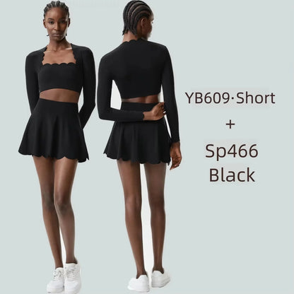 Black Small Wav Tennis Woman Sports Two-Piece Set
