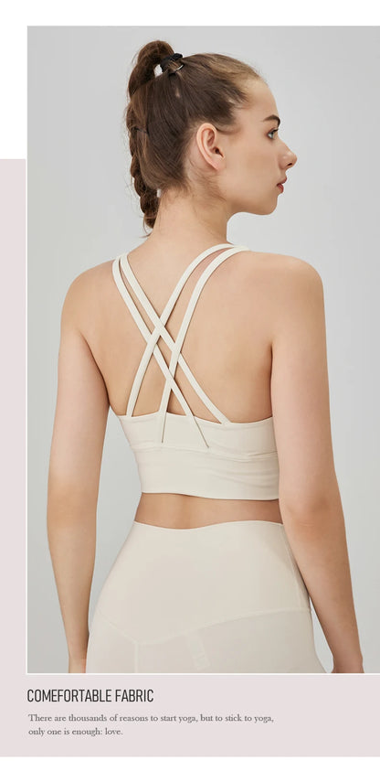 Classic Solid color Yoga Bras U-Neck Collar Cross-Shaped Back Design Shockproof Comfortable Cycling Fitness Workout Sports Vest