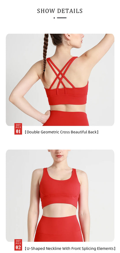 Classic Solid color Yoga Bras U-Neck Collar Cross-Shaped Back Design Shockproof Comfortable Cycling Fitness Workout Sports Vest