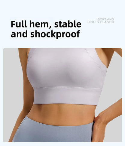 Women's Yoga Sports Bra Shock Absorption Gathered Nylon Elastic Top Running Fitness Vest Comfortable Breathable Fixed Pad