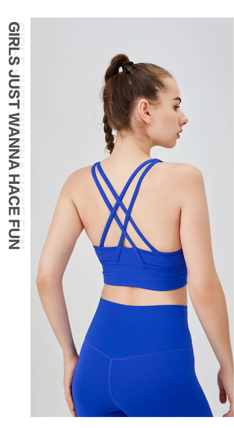 Classic Solid color Yoga Bras U-Neck Collar Cross-Shaped Back Design Shockproof Comfortable Cycling Fitness Workout Sports Vest