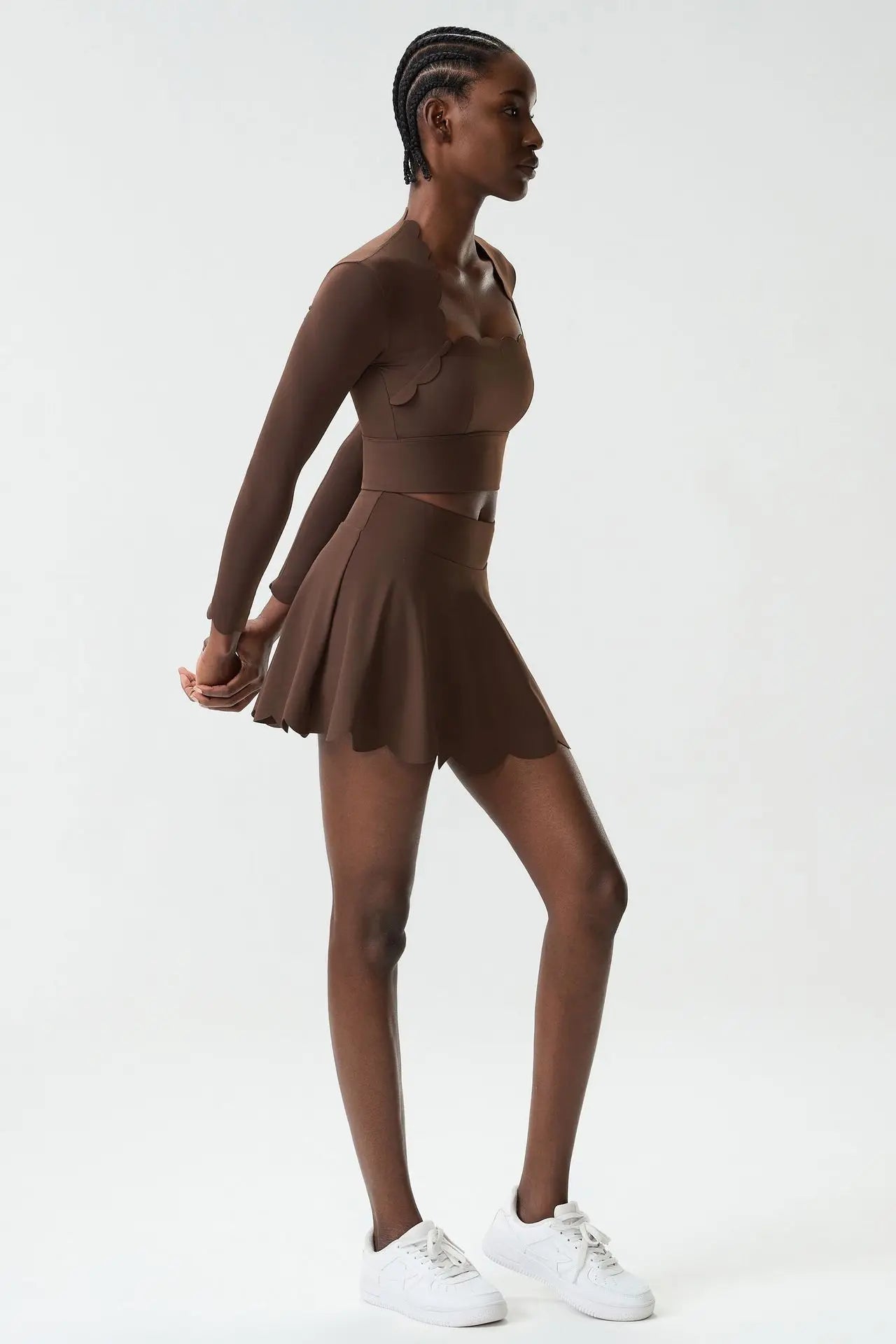 Black Small Wav Tennis Woman Sports Two-Piece Set