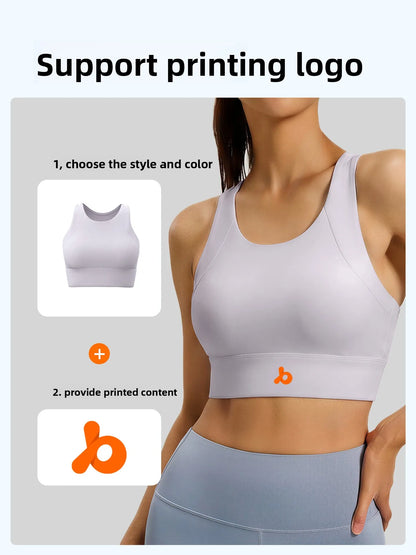 Women's Yoga Sports Bra Shock Absorption Gathered Nylon Elastic Top Running Fitness Vest Comfortable Breathable Fixed Pad