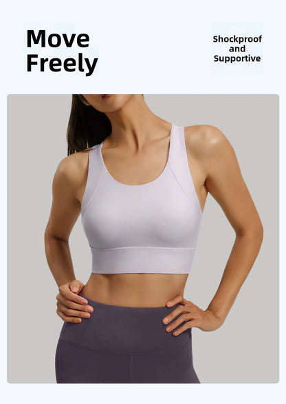 Women's Yoga Sports Bra Shock Absorption Gathered Nylon Elastic Top Running Fitness Vest Comfortable Breathable Fixed Pad