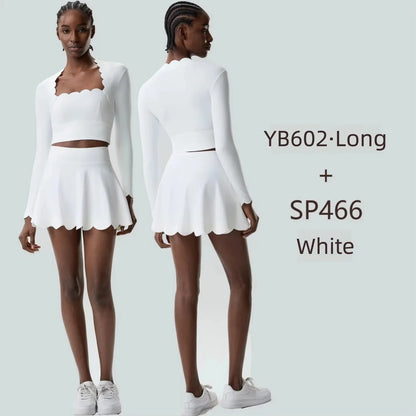 Black Small Wav Tennis Woman Sports Two-Piece Set