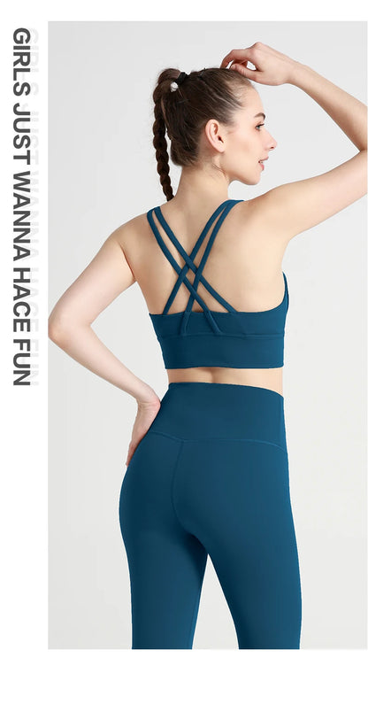 Classic Solid color Yoga Bras U-Neck Collar Cross-Shaped Back Design Shockproof Comfortable Cycling Fitness Workout Sports Vest