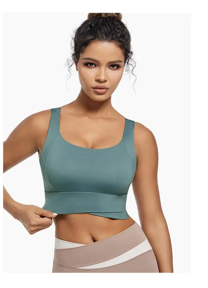 Women’s Padded High Impact Sports Bra – Racerback Workout Crop Top High Support Fitness Yoga Bra