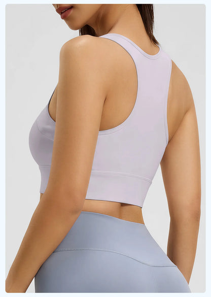 Women's Yoga Sports Bra Shock Absorption Gathered Nylon Elastic Top Running Fitness Vest Comfortable Breathable Fixed Pad