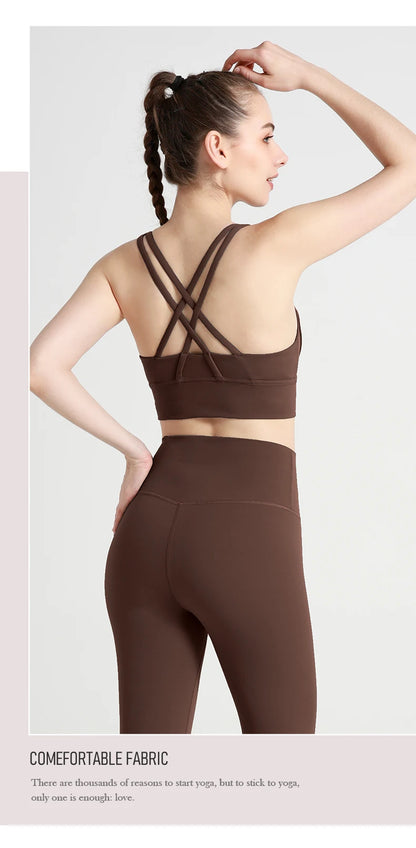 Classic Solid color Yoga Bras U-Neck Collar Cross-Shaped Back Design Shockproof Comfortable Cycling Fitness Workout Sports Vest