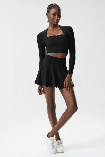 Black Small Wav Tennis Woman Sports Two-Piece Set