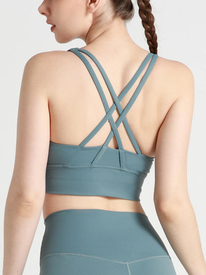 Classic Solid color Yoga Bras U-Neck Collar Cross-Shaped Back Design Shockproof Comfortable Cycling Fitness Workout Sports Vest
