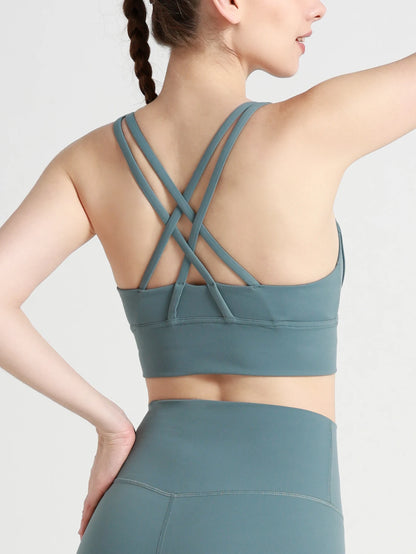 Classic Solid color Yoga Bras U-Neck Collar Cross-Shaped Back Design Shockproof Comfortable Cycling Fitness Workout Sports Vest