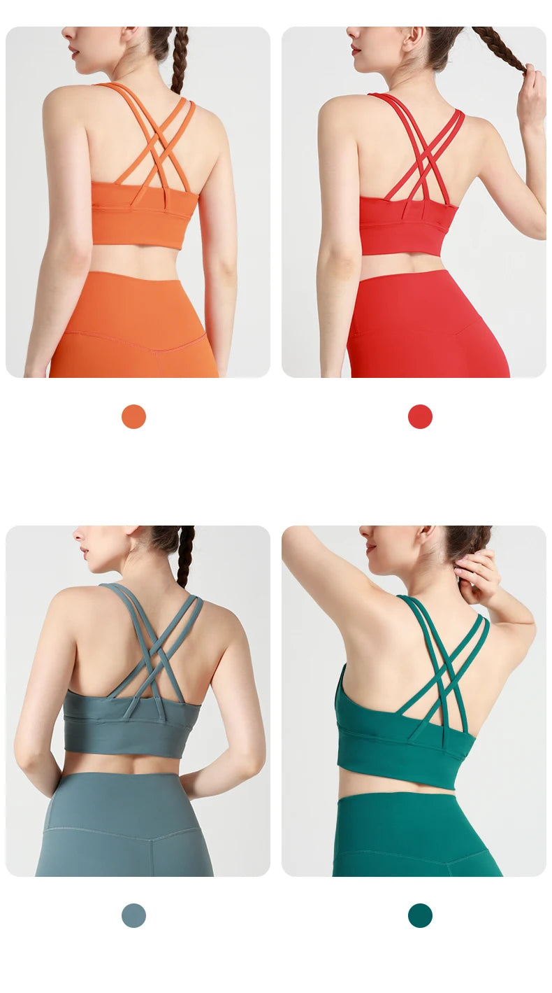 Classic Solid color Yoga Bras U-Neck Collar Cross-Shaped Back Design Shockproof Comfortable Cycling Fitness Workout Sports Vest