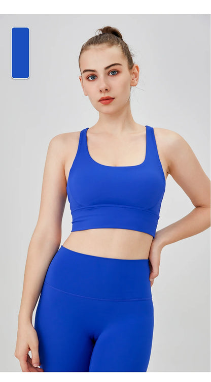 Classic Solid color Yoga Bras U-Neck Collar Cross-Shaped Back Design Shockproof Comfortable Cycling Fitness Workout Sports Vest
