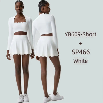 Black Small Wav Tennis Woman Sports Two-Piece Set