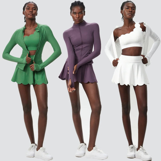 3Pcs Solid Color Breathable Quick Dry Sportswear Female Padel Tennis Skirt