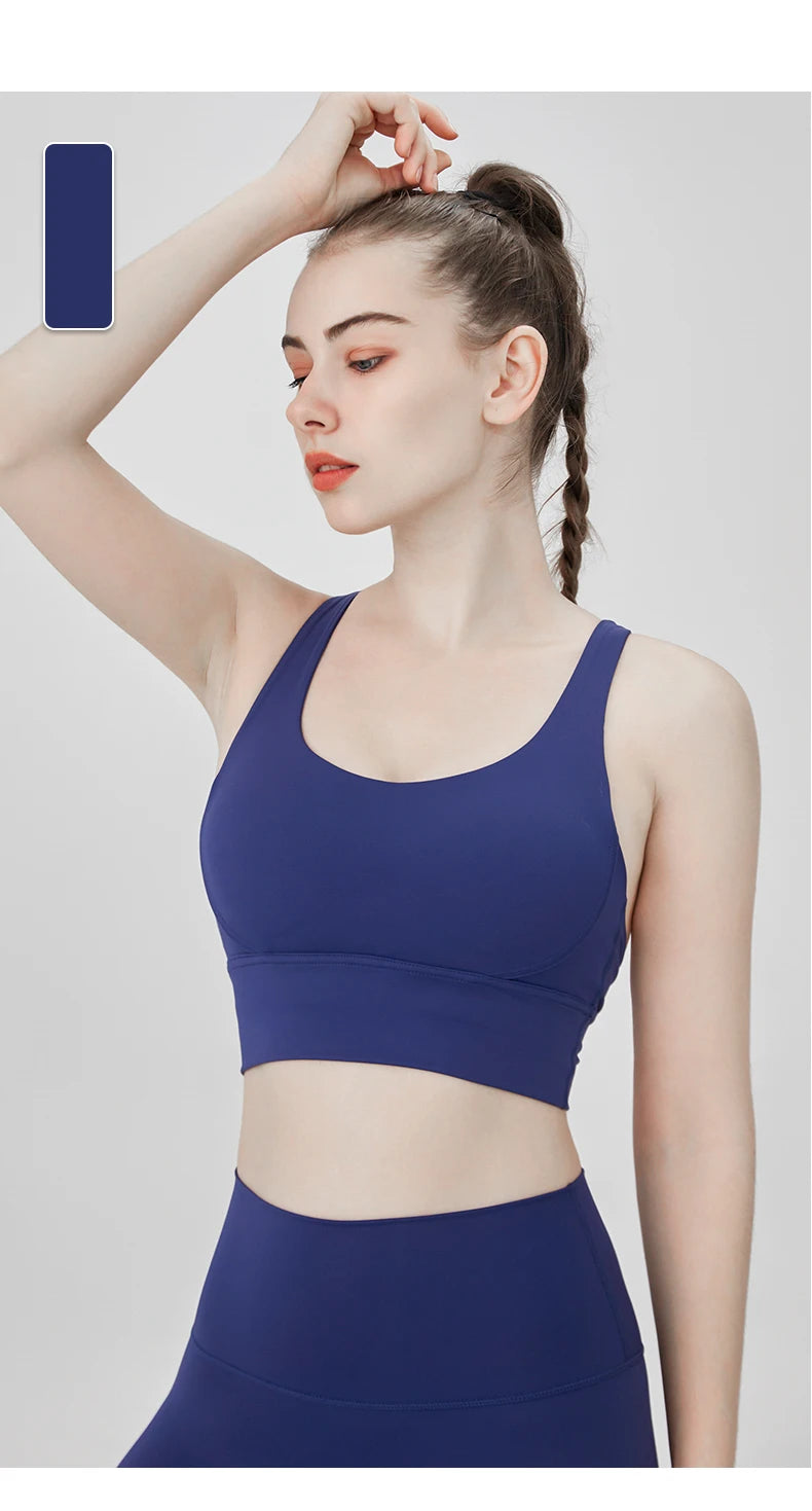 Classic Solid color Yoga Bras U-Neck Collar Cross-Shaped Back Design Shockproof Comfortable Cycling Fitness Workout Sports Vest