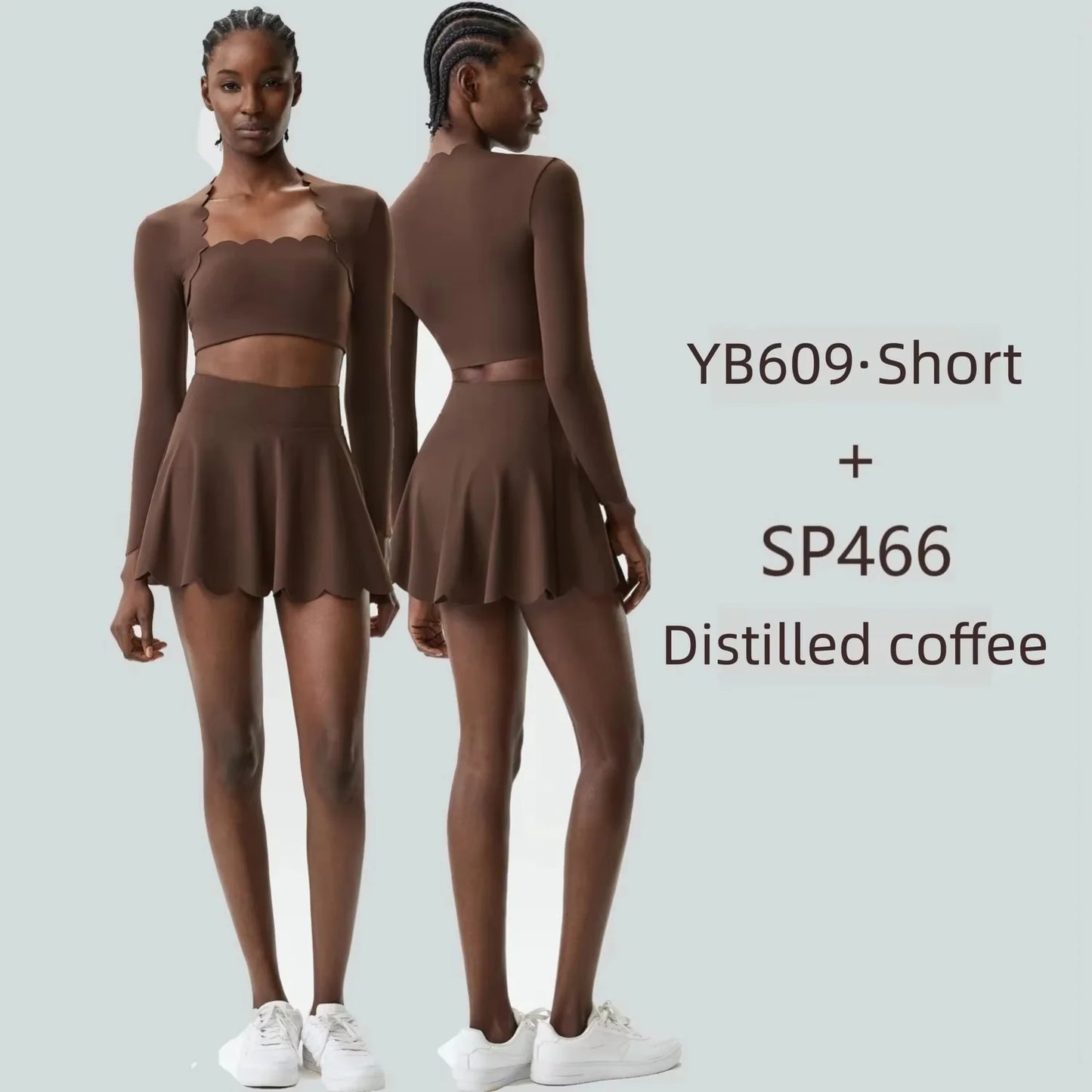 Black Small Wav Tennis Woman Sports Two-Piece Set