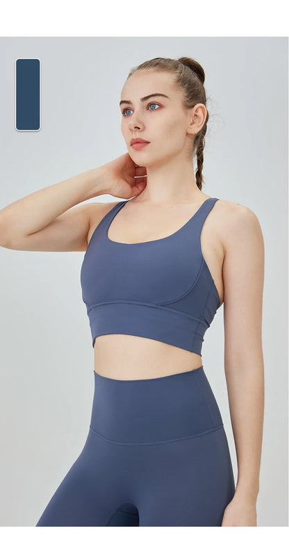 Classic Solid color Yoga Bras U-Neck Collar Cross-Shaped Back Design Shockproof Comfortable Cycling Fitness Workout Sports Vest