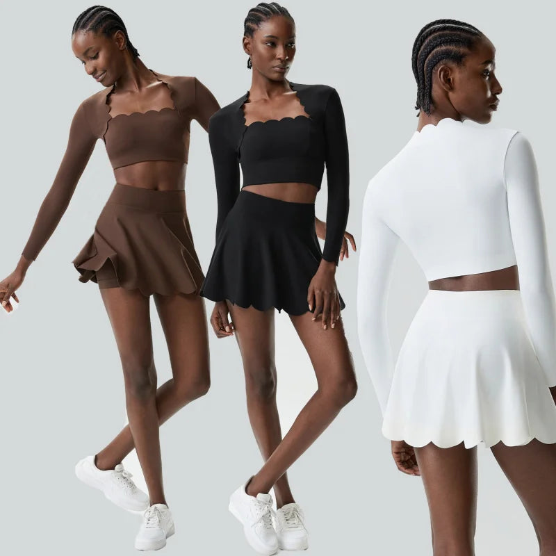 Black Small Wav Tennis Woman Sports Two-Piece Set