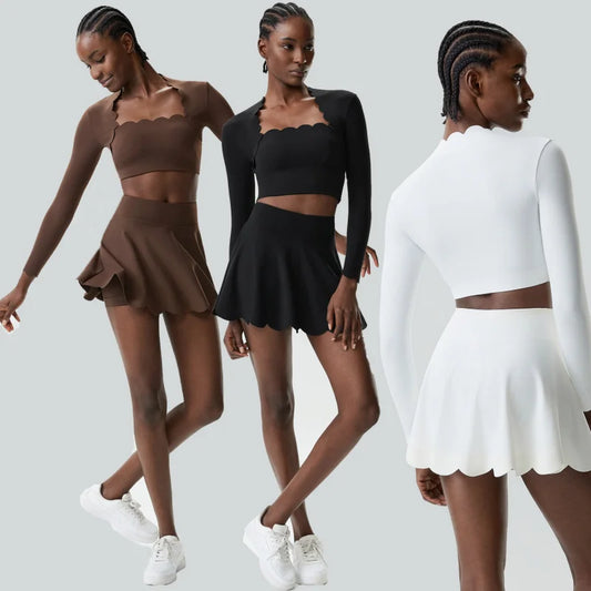 Black Small Wav Tennis Woman Sports Two-Piece Set