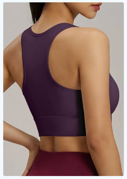 Women's Yoga Sports Bra Shock Absorption Gathered Nylon Elastic Top Running Fitness Vest Comfortable Breathable Fixed Pad