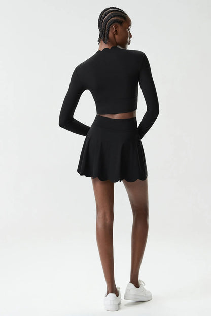 Black Small Wav Tennis Woman Sports Two-Piece Set